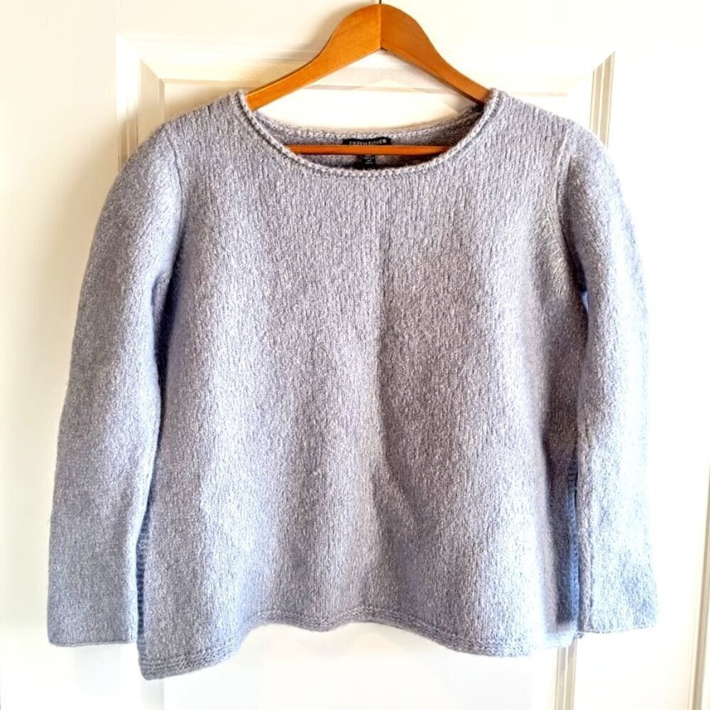 Eileen Fisher Blue Alpaca Cotton Side Slit Pullover Sweater - FLAWED